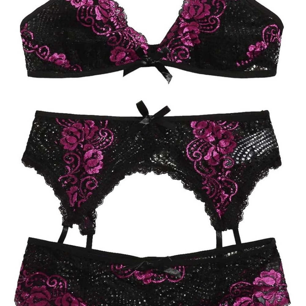 SweatyRocks Women's Sheer Mesh Bra and Thong 3 Piece Lingerie Set with Garter
